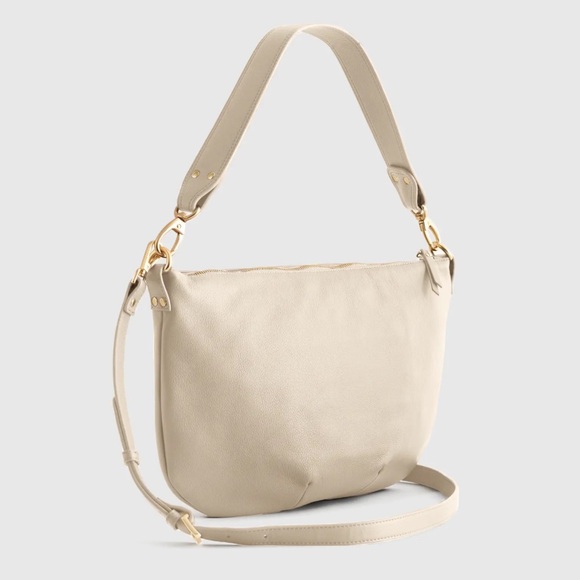 Quince Italian Leather Convertible Crescent
Shoulder Bag in Taupe